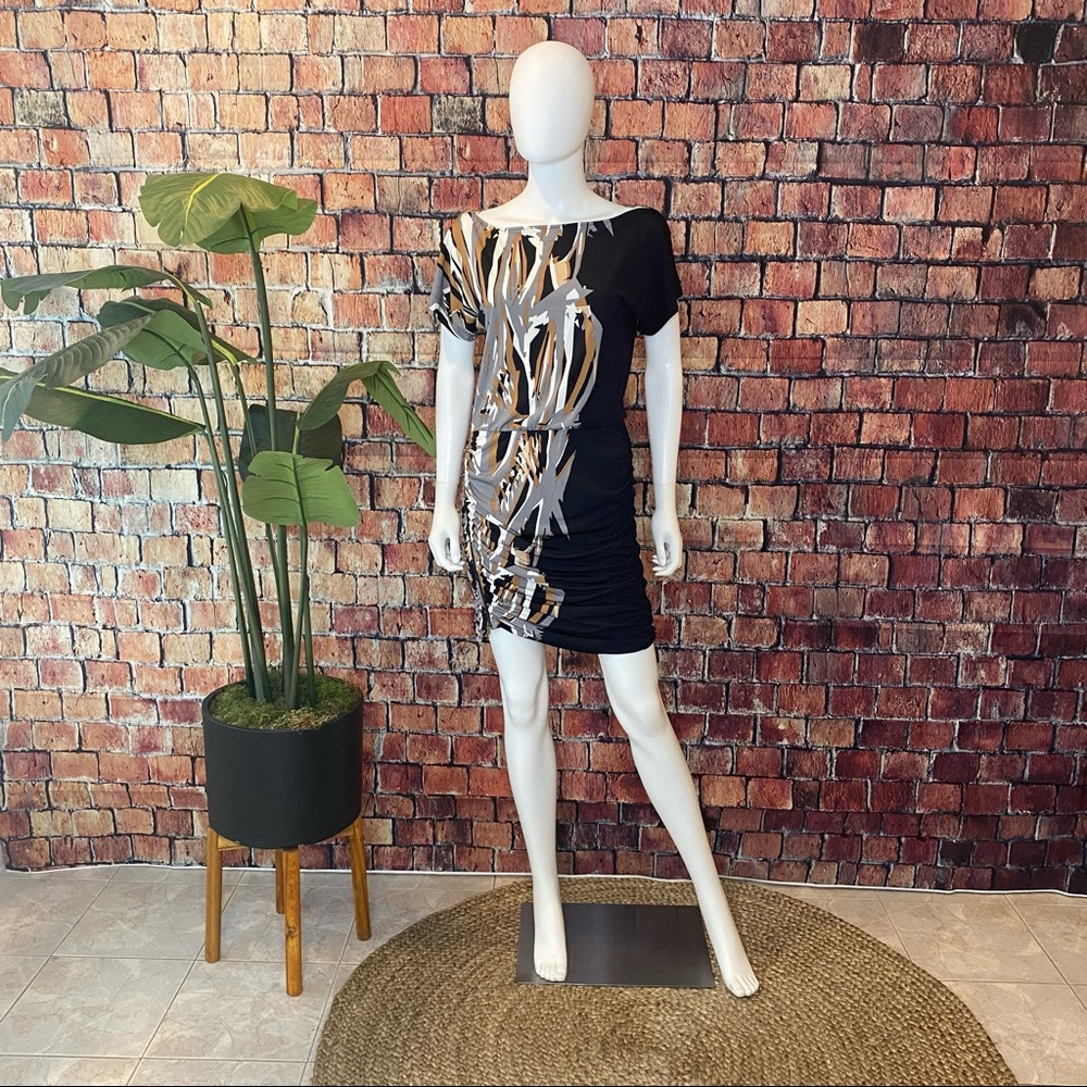 Brand: BCBGMAXAZRIA Color: Black, grey, white, tan Dress